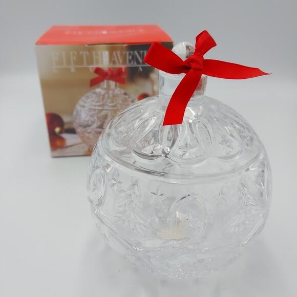 Fifth Avenue Crystal Lidded Christmas Ornament Ball Candy Dish W/Box - Picture 1 of 4